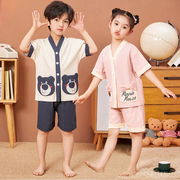 儿童睡衣女童夏季纯棉短袖，薄款可爱卡通，和服小男孩童装居家服套装