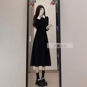 赫本黑色连衣裙子秋冬季2023女深秋装搭配一整套内搭打底长裙