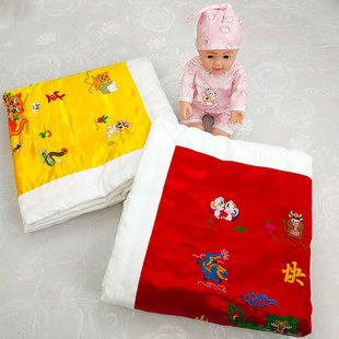 新生儿手工纯棉花宝宝包被百日满月礼物12生肖丝绸儿童卡通小被子