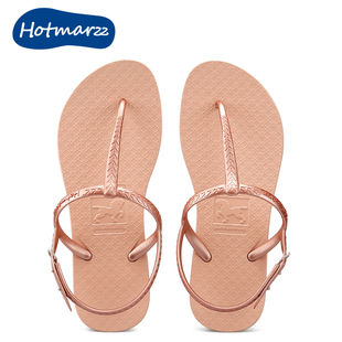 hotmarzz黑玛夹脚凉鞋女款夏季平底软底时尚罗马夹板，沙滩凉拖鞋