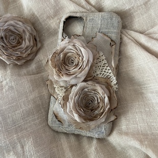 原创小众设计 手作干枯玫瑰iPhone手机壳 复古新中式草木染 灼烧