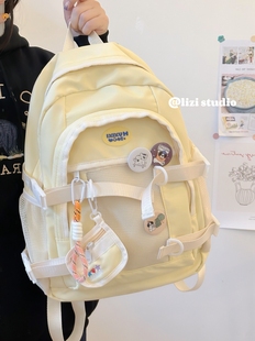 日系甜酷少女书包女韩版高中学生初中生大容量撞色双肩包旅行背包