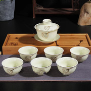 整套景德镇家用手绘茶具，茶杯套装陶瓷泡茶盖碗茶壶