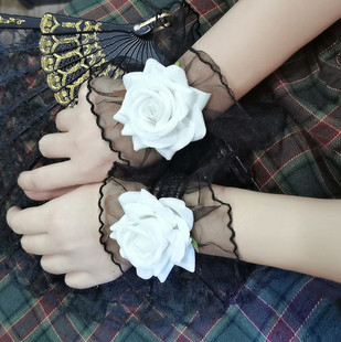 干枯玫瑰~洛丽塔蕾丝手腕套手袖女白色玫瑰山茶花朵礼服舞蹈饰品