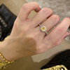 黄钻戒指925纯银镶钻高碳钻戒指方糖钻戒，仿真钻石婚戒冰糖轻奢女