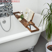 泡澡置物架柚木浴缸架欧式伸缩实木浴盆浴桶，支架板泡澡神器防滑