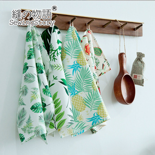 缝物语北欧绿叶小清新棉麻布艺西餐巾垫餐布热带夏威夷美食拍照