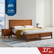 木夕东南亚风格家具中式卧室双人床槟榔胡桃色泰式实木雕刻古典床