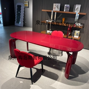 北欧钢琴烤漆餐桌实木，长方形饭桌现代简约艺术椭圆形餐台整装定制