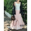 白色半身裙花边拼接粉色蛋糕裙，女装夏季高腰，显瘦a字裙蓝色长裙子
