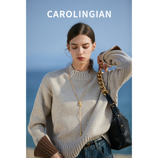 Carolingian 澳羊毛高克重毛衣女 德国STOLL织机精工厚款针织衫