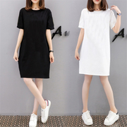 短袖t恤裙女夏季韩版大码中长款纯白色宽松打底显瘦修身连衣裙子