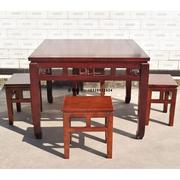 网红仿红木色实木餐桌椅子组合雕花八仙桌做旧色四方桌中式饭桌子