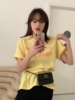 韩版字母印花黄色纯棉短袖，t恤女夏季宽松百搭减龄半袖上衣女ins潮
