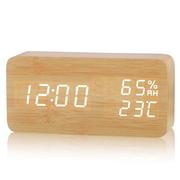 创意led木头钟长方形室内温度湿度计声控电子时钟简约木质闹钟