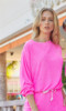 法国原单小众品牌 毛巾布一字领松紧袖口 粉红色长袖减龄T恤纯色