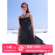 三彩ibudu2023夏季格纹吊带，连衣裙绑带收腰a字裙设计感女