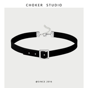 黑色choker颈链皮质潮酷短款小众设计锁骨链简约百搭项圈chocker