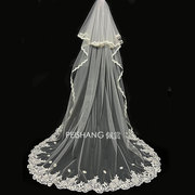 白色蕾丝长款拖尾婚纱礼服头纱遮面出门拍照新娘造型花边新娘头纱