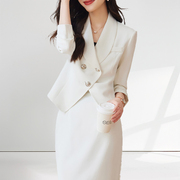 白色职业装套裙2023秋季小西装，外套女设计感小众，气质西装套装