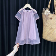 女童公主裙夏装2024儿童洋气超仙蓬蓬裙子宝宝夏季紫色连衣裙