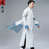中国风假两件复古雪纺印花棉麻，长衫古风青年男装中式汉服唐装长袍