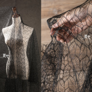 网纱/黑色树叶造型蕾丝纱 镂空超透创意婚纱礼服时装设计师布料