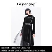 lapargay纳帕佳2023黑色裙子，个性时尚休闲长袖高领针织连衣裙