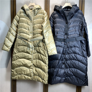 冬季上新90白鹅绒服纯色连帽长款保暖腰带气质常规款外套