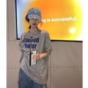 灰色t恤女短袖夏季韩版别致上衣2023宽松设计感小众半袖潮ins