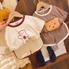 卡通可爱小熊t恤套装23超萌韩版儿童洋气短款套头短袖两件套