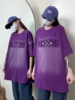 甜氧少女国潮美式街头复古涂鸦渐变洗水多巴胺紫色，短袖纯棉t恤