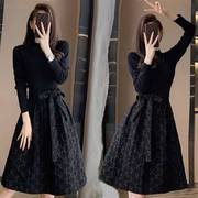 黑色连衣裙女神范裙子(范，裙子)秋冬长袖法式显瘦高级感假两件套礼服蓬蓬裙