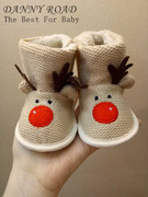 冬季婴儿雪地靴棉靴加毛毛线靴子圣诞鹿0-1岁软底男女宝