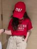 女童短袖T恤夏季韩版洋气女大童红色字母打底衫儿童纯棉上衣