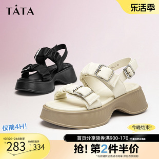 Tata他她简约奥莱厚底凉鞋女百搭松糕运动凉鞋春季夏GBL02BL3