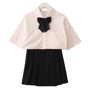 夏装韩国复古学院风日系制服短袖衬衫黑白套装百褶裙两件套女