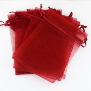 喜糖包装袋酒红色透明网纱袋新年束口袋结婚喜袋满月喜蛋袋首饰袋