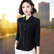 黑色衬衫女长袖修身款雪纺，衬衣时尚洋气，上衣2023年春装秋韩版