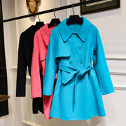 轻奢气质  双面羊绒大衣女2022年秋季修身时尚长袖外套湖蓝色