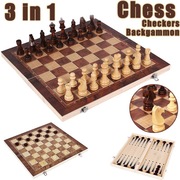 跨境木质可折叠3合1国际象棋，西洋双陆棋跳棋，木制棋盘折叠棋盘游戏