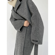 softmoon自制高级灰羊毛双面，呢毛呢外套女长款冬季高端大衣