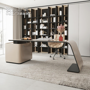 意式极简大书桌简约现代转角办公桌高端设计师，家用书房写字台灰色