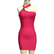 红色挂脖露背绷带连衣裙性感，欧美礼服金属短裙日常派对晚装