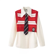 c404国内单两件套衬衫加针织，马甲女秋季时尚显瘦学院风