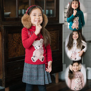 韩国进口童装merrykate2018冬女中大童，可爱小熊百搭加厚t恤