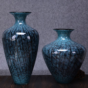 蓝炸纹玻璃花瓶摆件家居饰工艺品新婚礼物家居客厅落地摆件