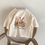 儿童兔子短袖2024男女宝宝纯棉印花可爱休闲圆领半袖上衣T恤韩版