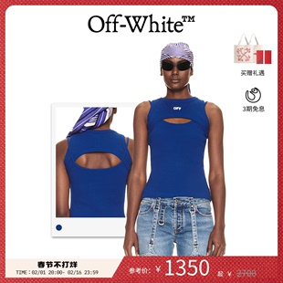 季末6折OFF-WHITE 女士 OFF 徽章蓝色无袖罗纹背心上衣
