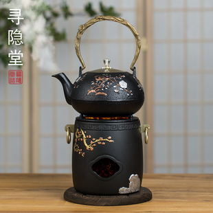 铁壶炭炉煮茶铸铁煮茶壶，烧水泡茶壶，生铁碳炉风炉酒精炉炭火煮茶炉